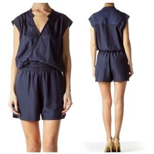 J.Crew Wrap Romper Womens Size 2 Navy Blue Sleeveless Surplice V-Neck Elastic